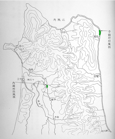 内潟村防風林位置図