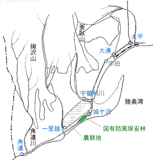 村端防風林位置図